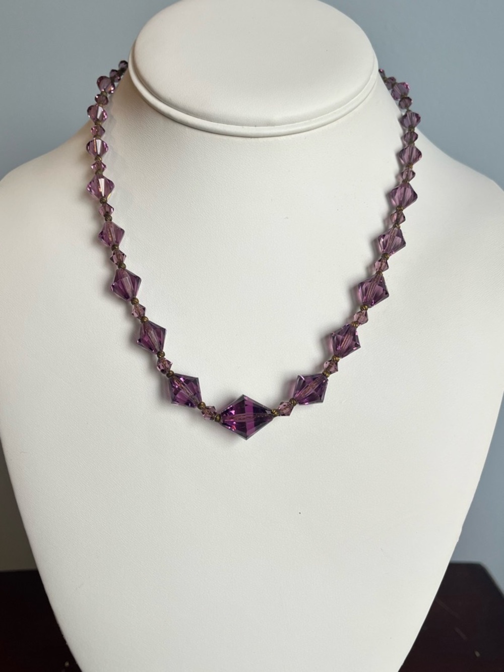 Purple Crystal Vintage Bead Necklace - barrel clasp